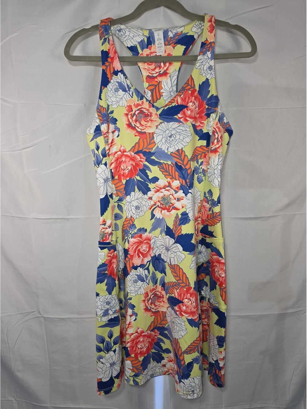 Marika M Floral Racerback Athletic Dress Lime Green Stretch 2 Side Pockets